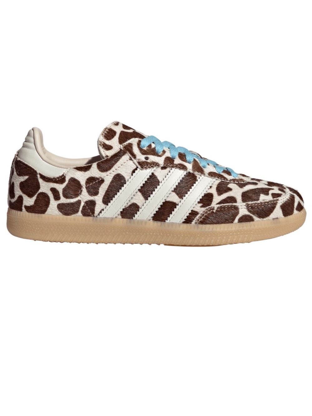 adidas Women's Leopard-Print Sneakers with Cream Stripes and Light Blue Laces